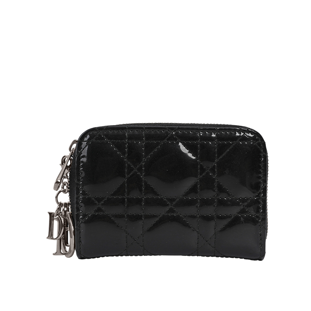 【CHRISTIAN DIOR】Lady Dior 漆皮拉鍊風琴式卡片夾/名片夾