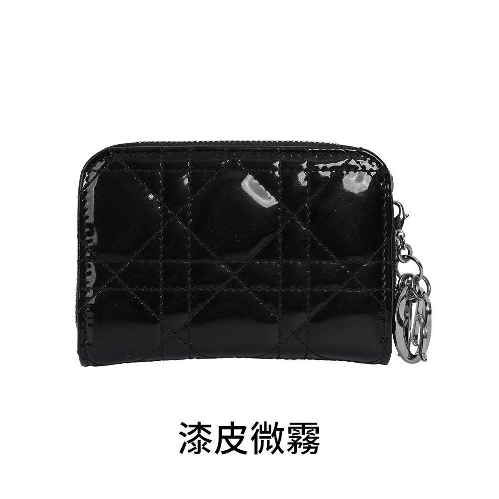 Lady Dior 漆皮拉鍊風琴式卡片夾/名片夾(黑色) 07-LU-0164