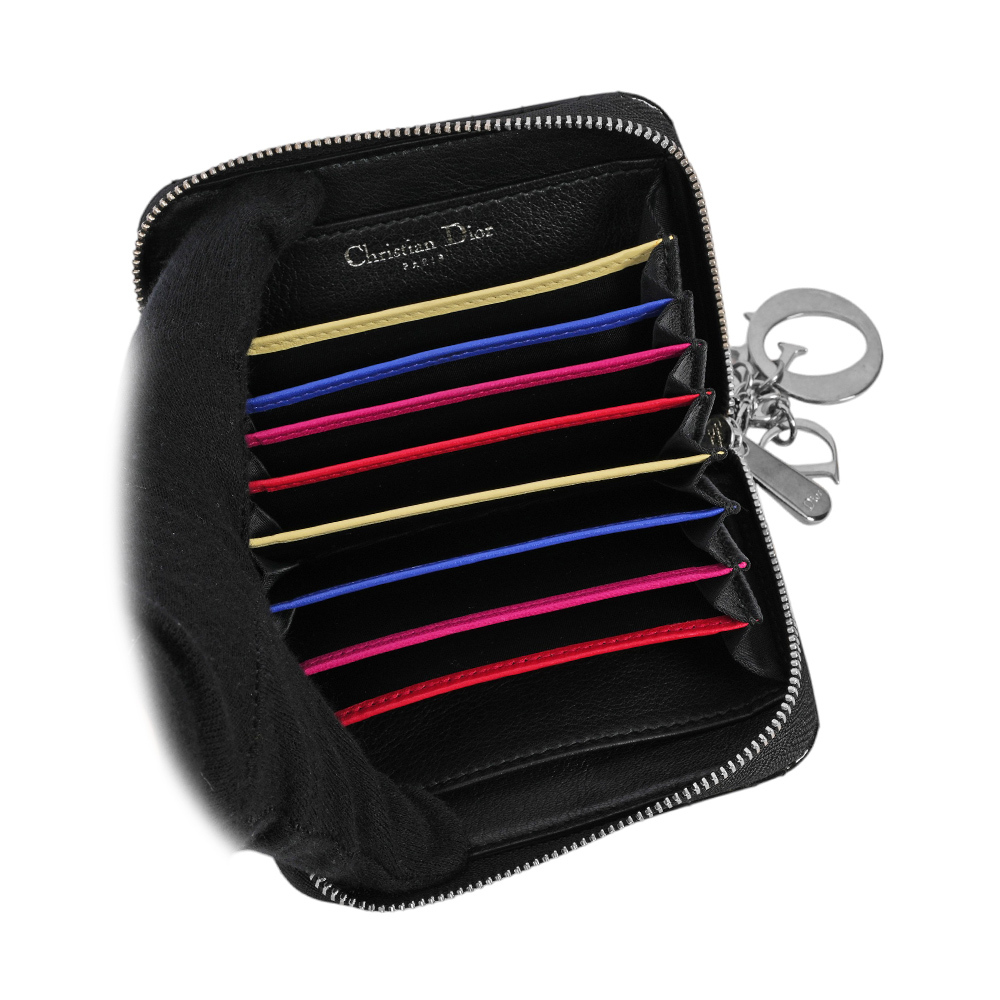 Lady Dior 漆皮拉鍊風琴式卡片夾/名片夾(黑色) 07-LU-0164