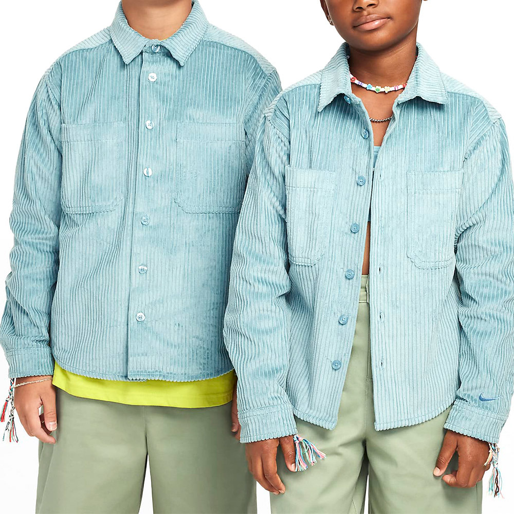 Nike Layering LS Top 大童 童裝 藍色 口袋 寬鬆 羅紋 燈芯絨 長袖 襯衫 FZ5388-464