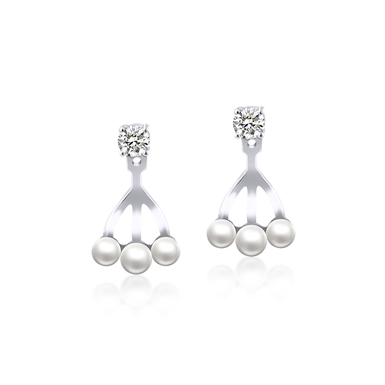 天然珍珠「Charm」 925純銀 雙層耳環-SPE0011