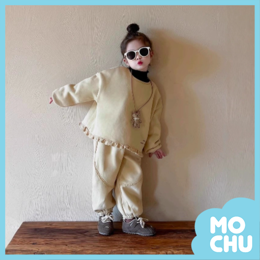 圓領花邊加絨休閒套裝(二色)