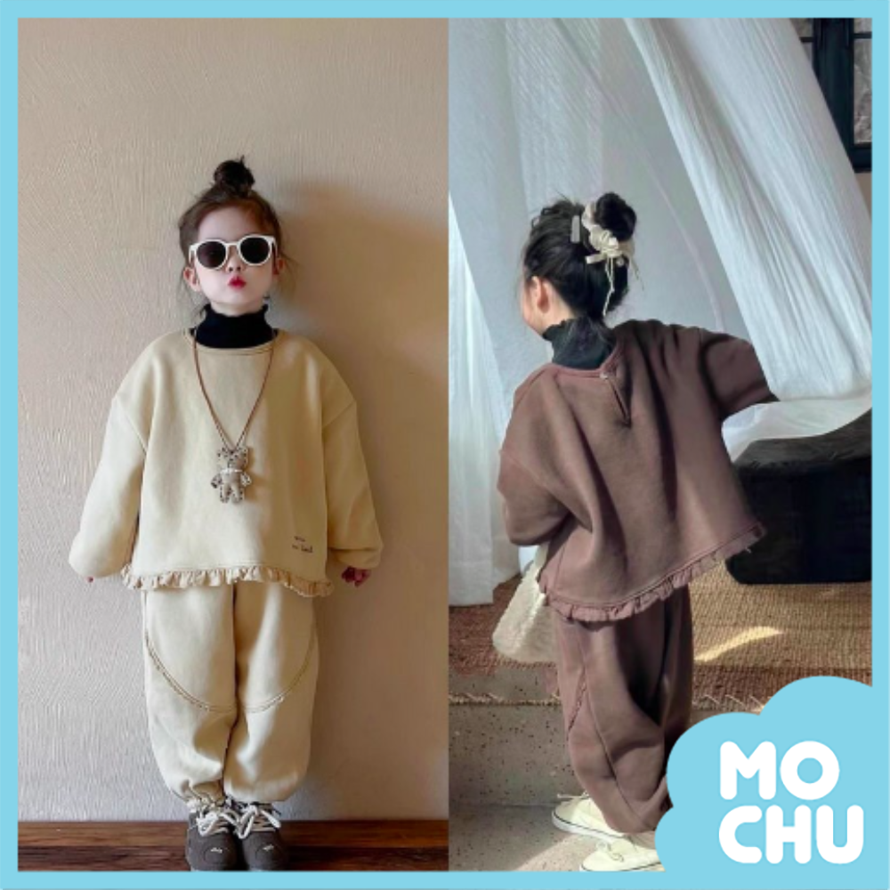 圓領花邊加絨休閒套裝(二色)