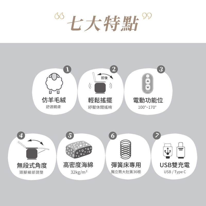 【MUNICHI】奢華漫遊3D電動沙發(搖擺毛絨款)