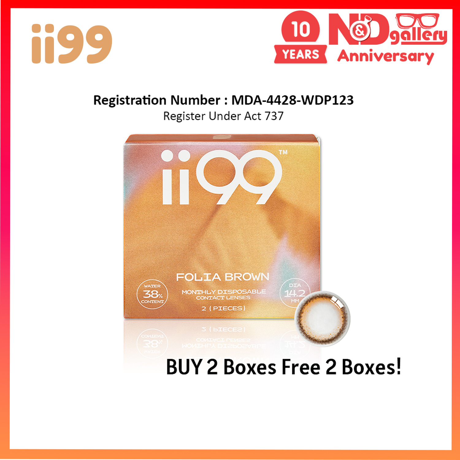 ii99 Color Contact lens 1 Month Disposable  2pcs/Box Ready stock (0.00 to -6.00DS) ( buy 2 Free 2 )