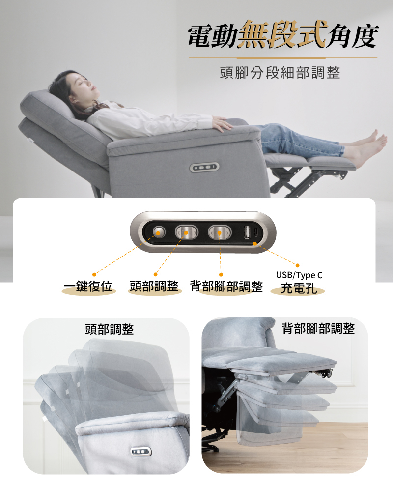 【MUNICHI】奢華漫遊3D電動沙發(經典單人款)無段式角度