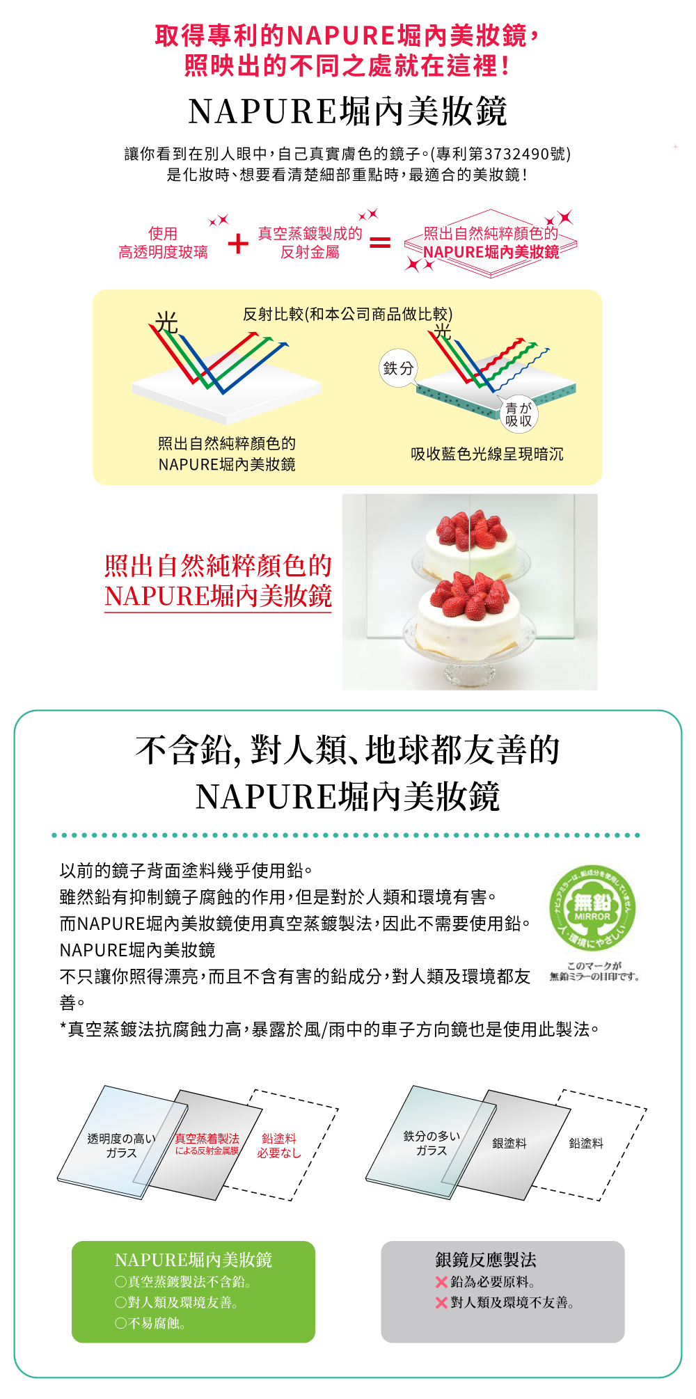 NAPURE堀內美妝鏡真空蒸鍍技術不含鉛環保抗腐蝕