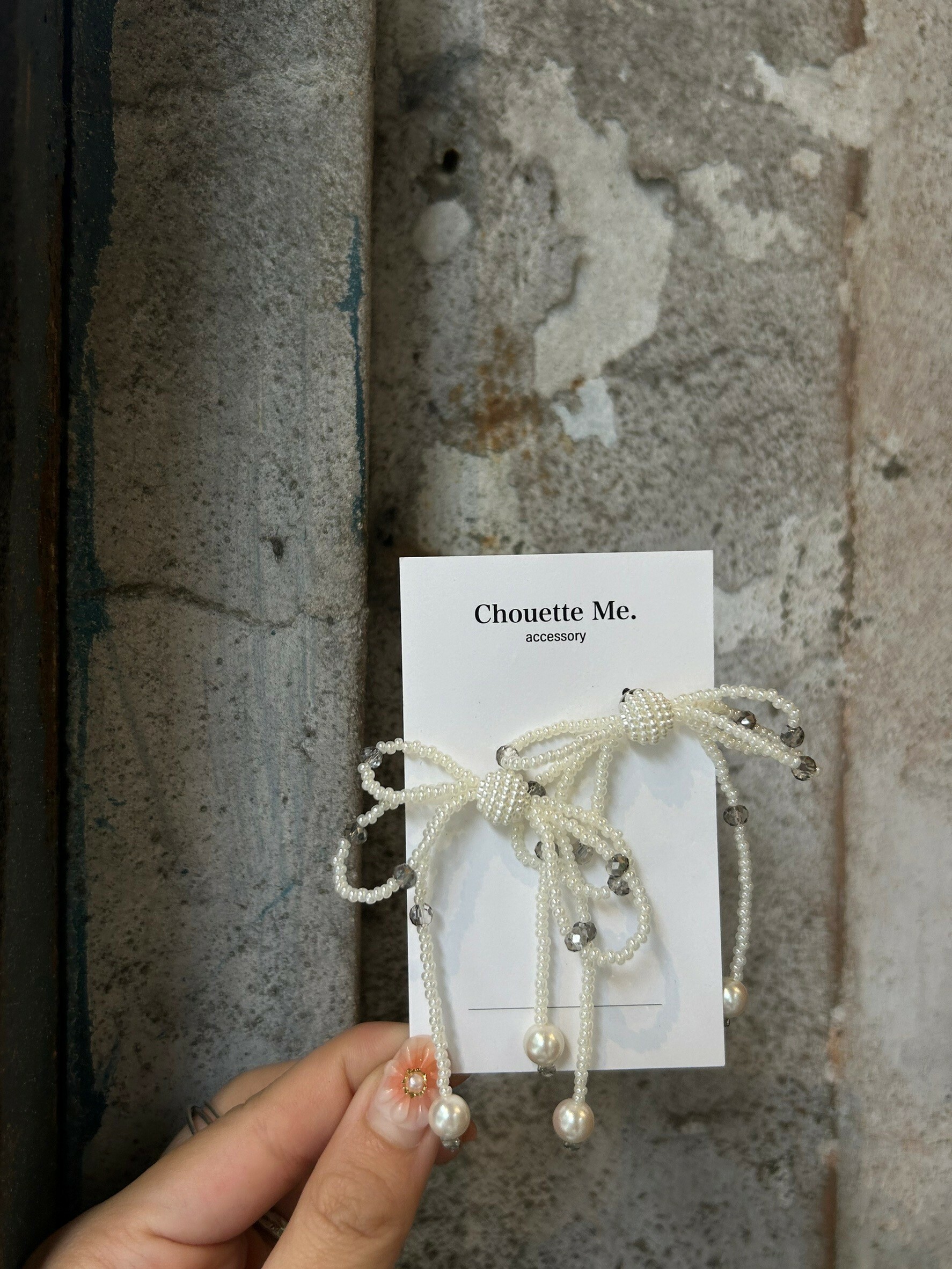[Chouette Me.] Ribbon pierce pearl