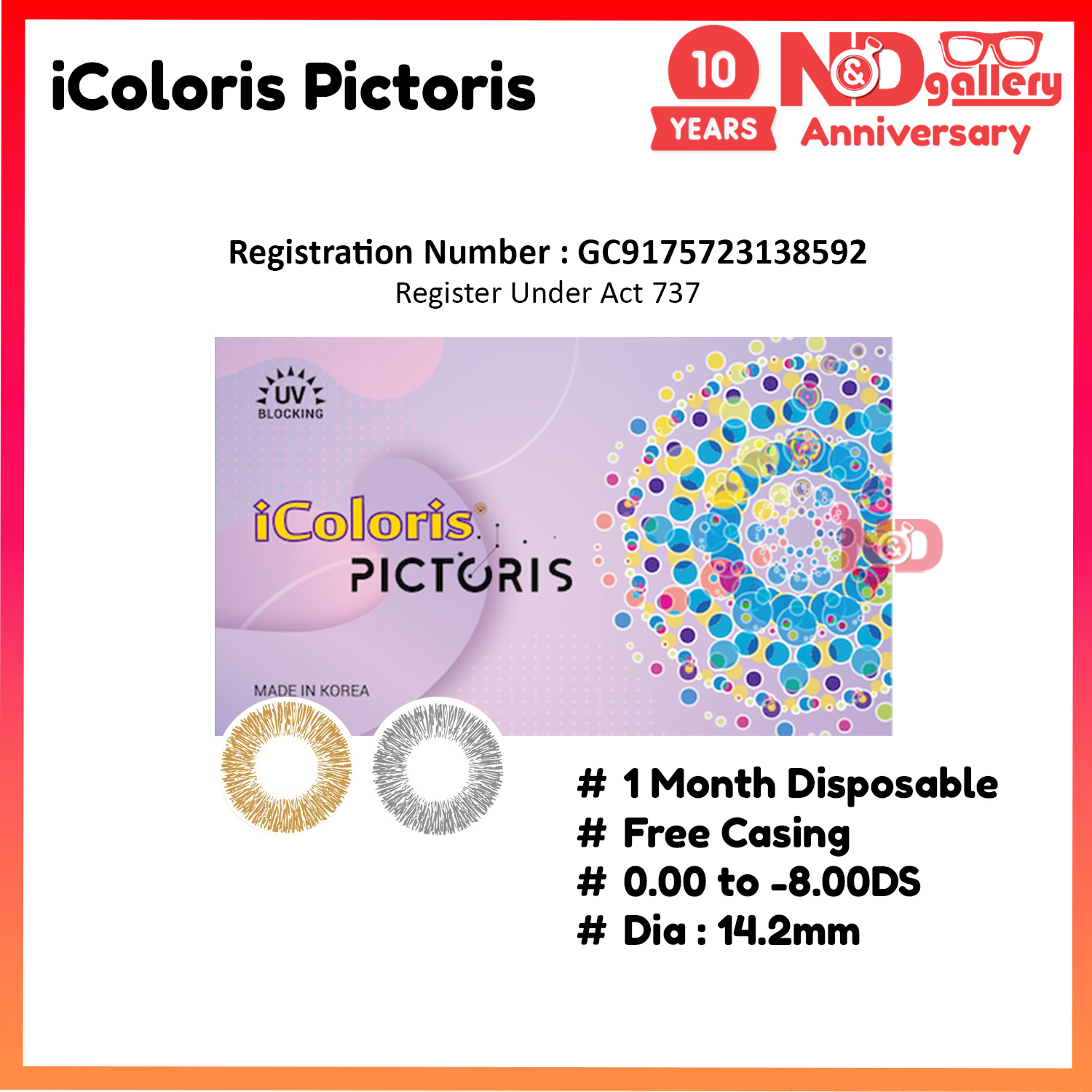 Bionics iColoris Pictoris 1 Month Disposable Color lens 14.2mm [ Cocoa & Grey ] 0.00 to -8.00DS  | MDA No : GB9175723-138592