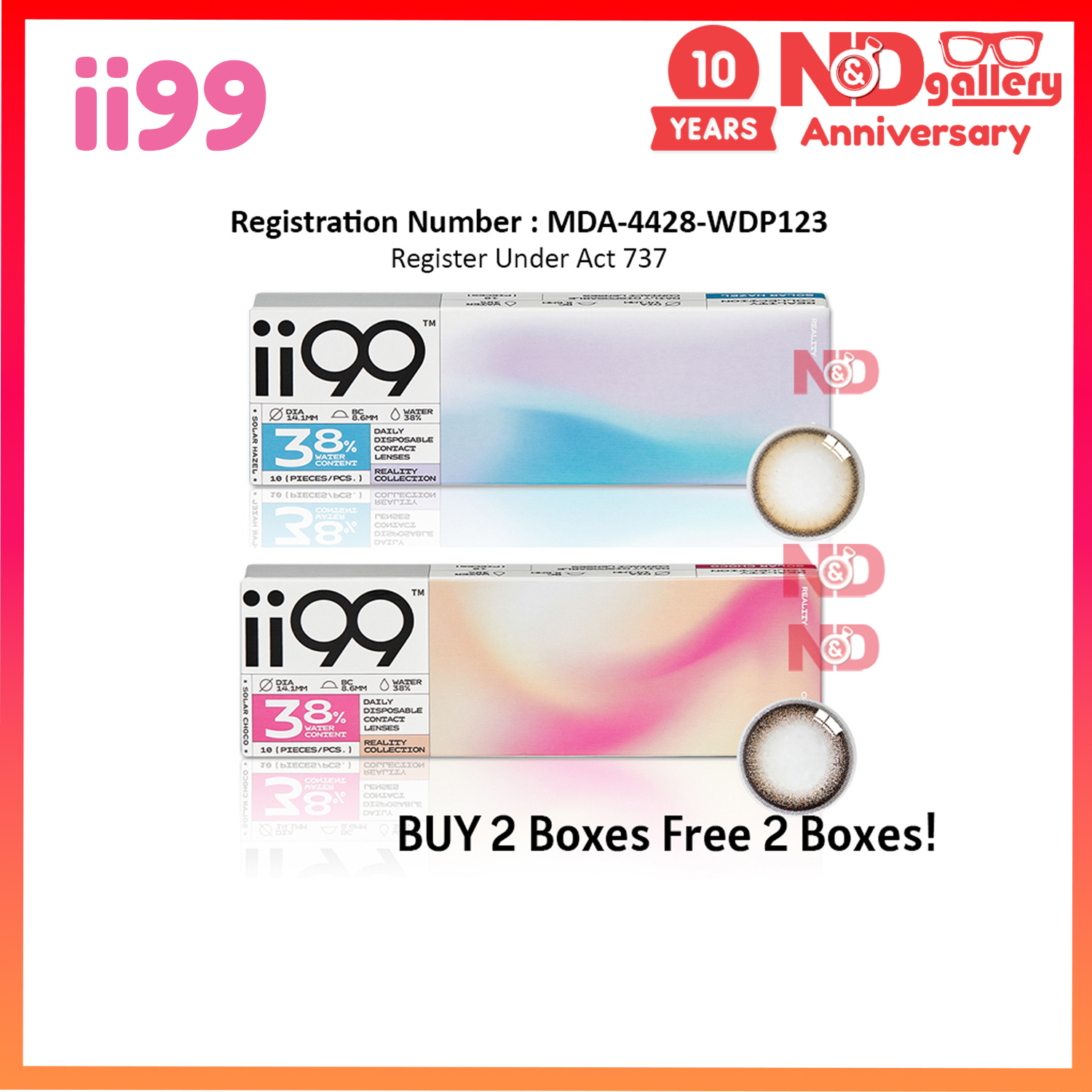 ii99 Daily Color Disposable 10pcs/Box 0.00 to -6.00DS (MDA No : 4428-WDP123) BUY 2 Free 2 Promo!