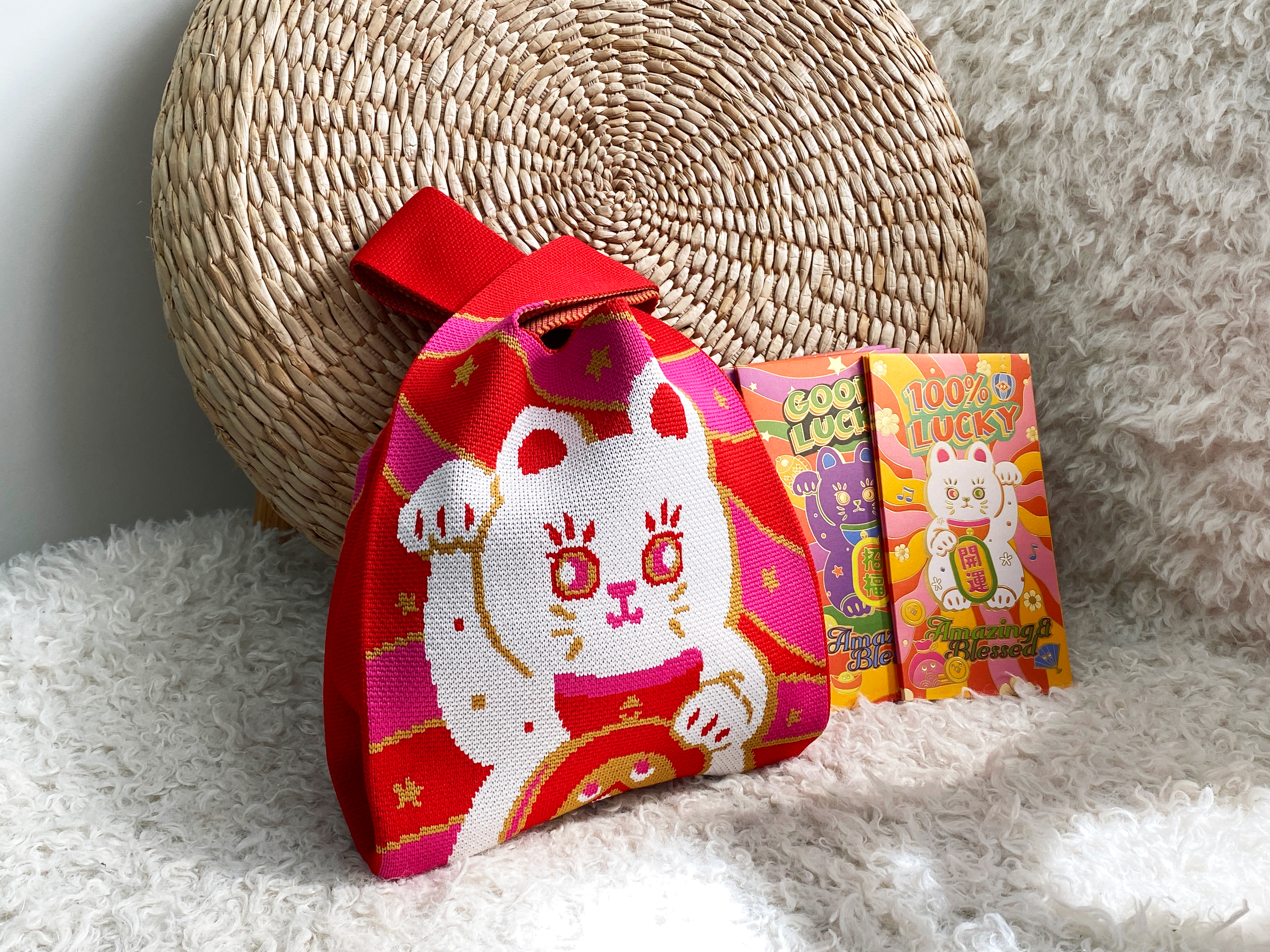 新年限定【祥瑞福貓】針織袋 利是袋 手提袋丨Amazing Studio