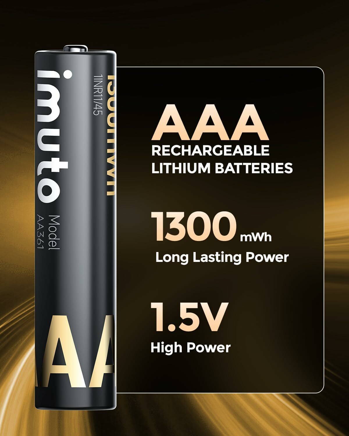 imuto 可充電 AAA 鋰電池附快速充電器1300mWh