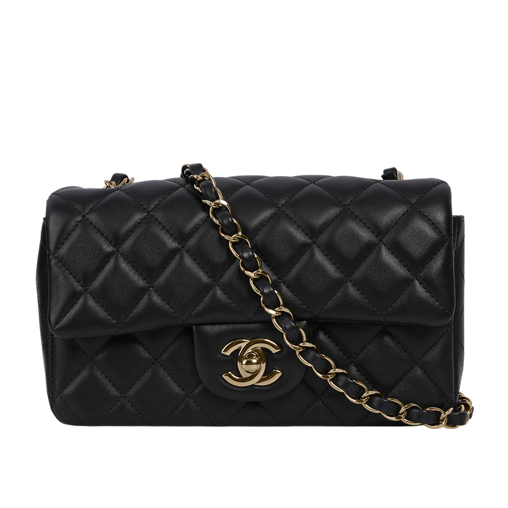 【CHANEL】金色CC Logo 菱格紋小羊皮迷你翻蓋包/MINI COCO(黑色)A69900 Y04059 94305