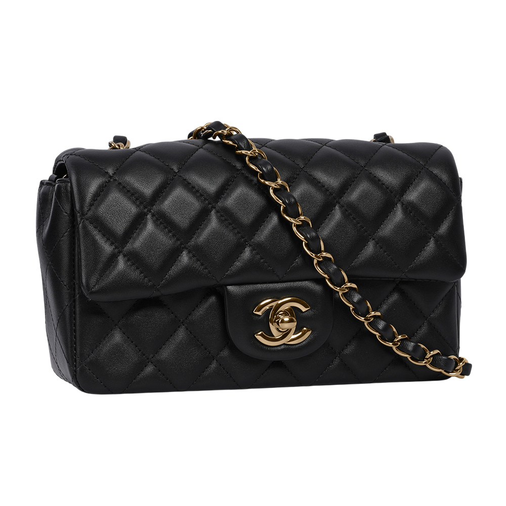 【CHANEL】金色CC Logo 菱格紋小羊皮迷你翻蓋包/MINI COCO(黑色)A69900 Y04059 94305