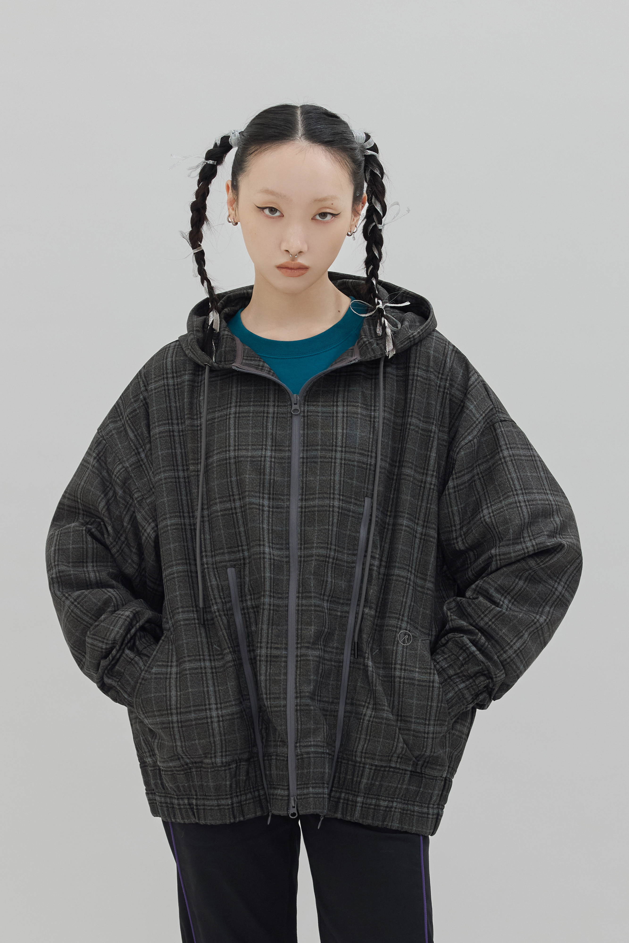 Zipper Plaid Jacket｜Gray