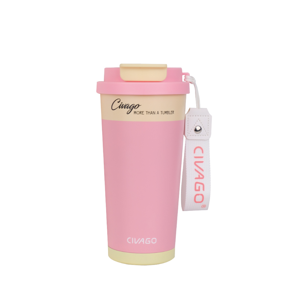【福利品】Tea Time時光陶瓷保冷保溫隨行杯/粉黃色500ml