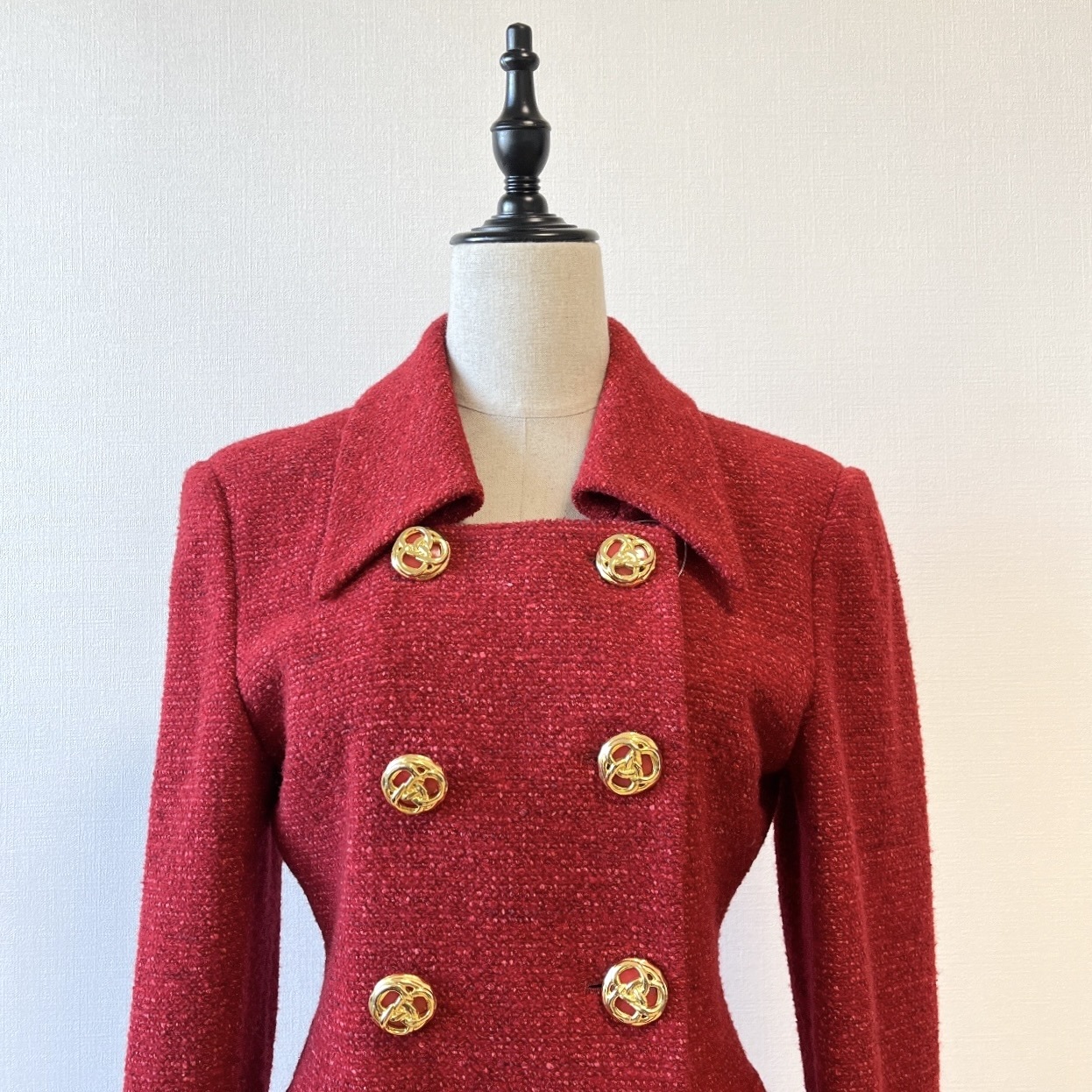 日本製橙紅色孖襟羊毛外套