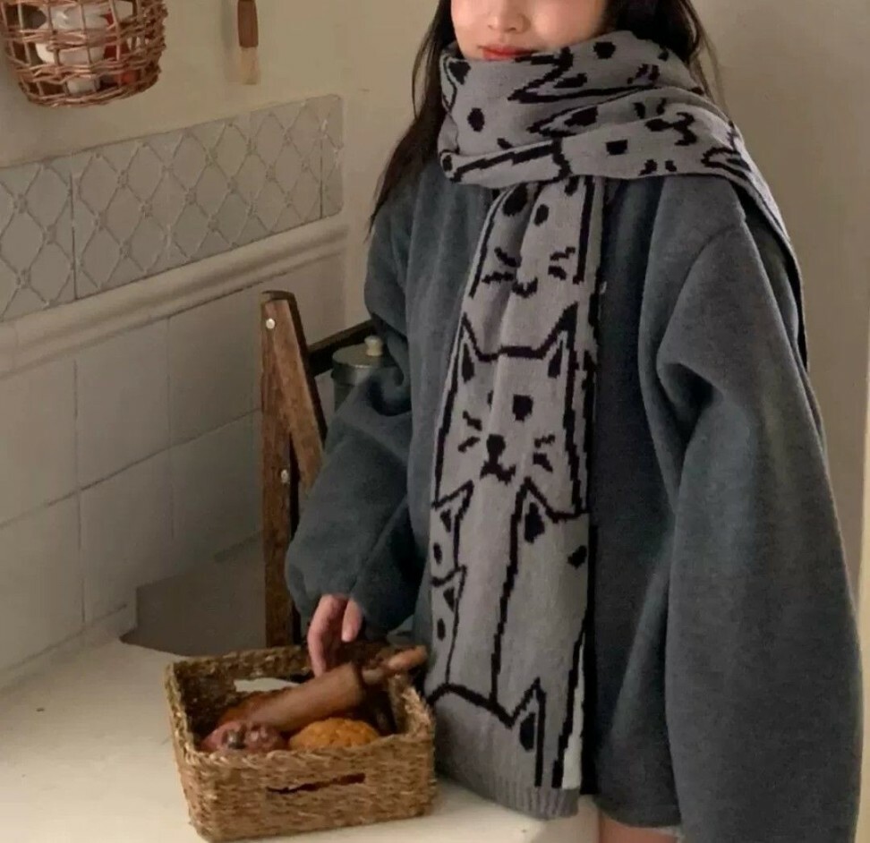 可愛貓咪冬季針織圍巾