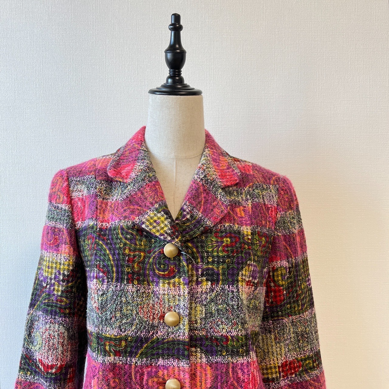 紫紅色毛巾質料大花圖案古著外套