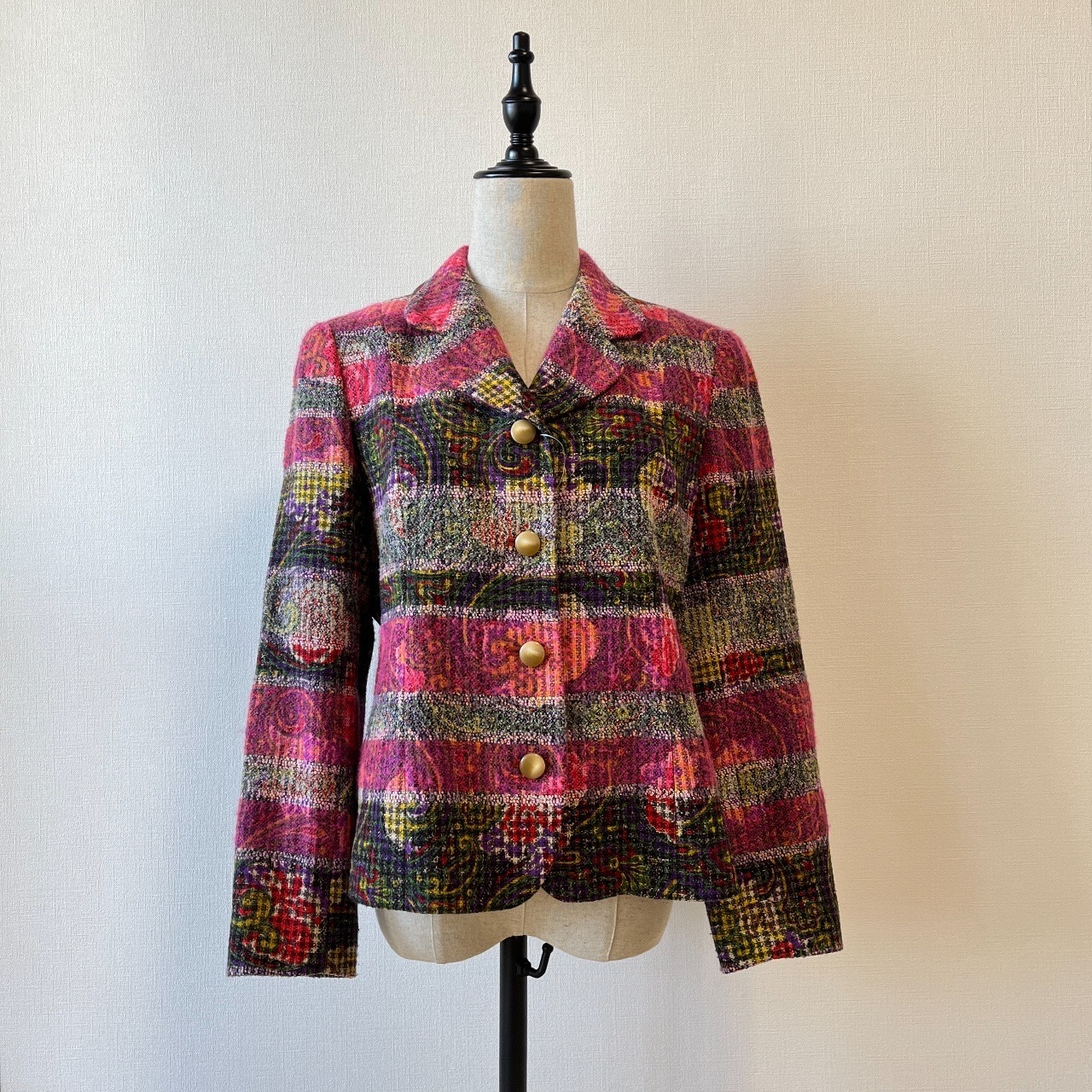 紫紅色毛巾質料大花圖案古著外套