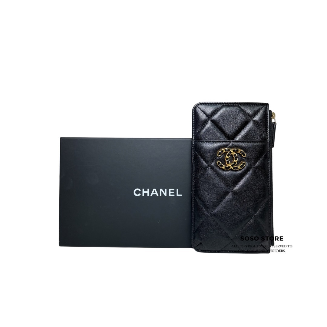 Chanel 19 Long Wallet - Black / Ghw