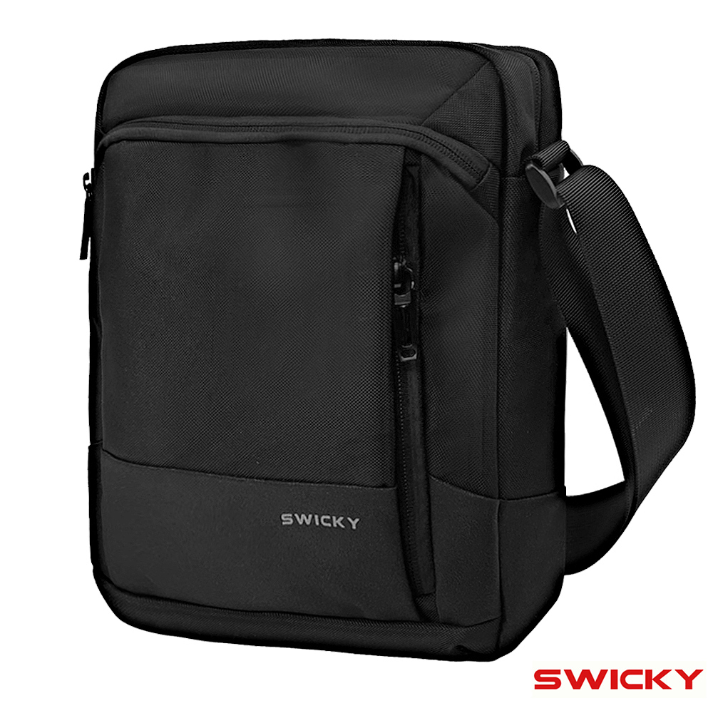 【SWICKY】 經典款潮流防潑水側背包/收納包/男包(黑) 直式款