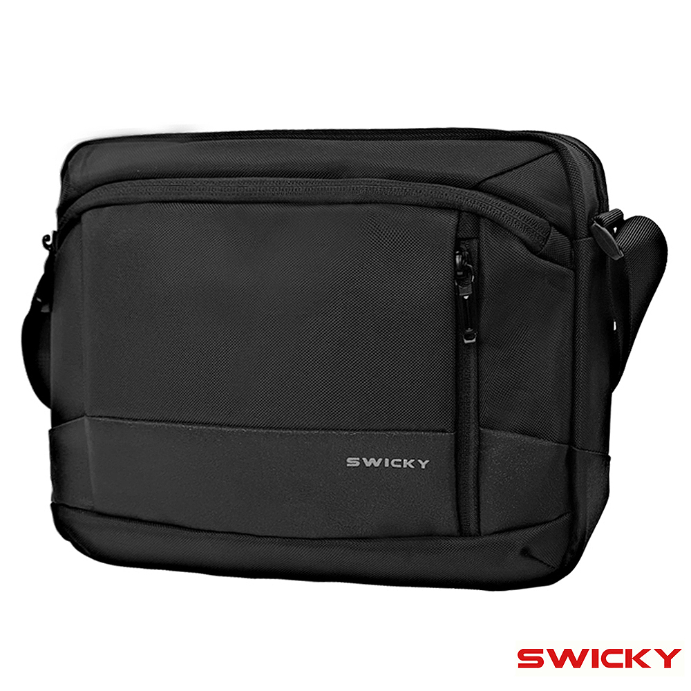 【SWICKY】 經典加大款潮流防潑水側背包/收納包/男包(黑)橫式款