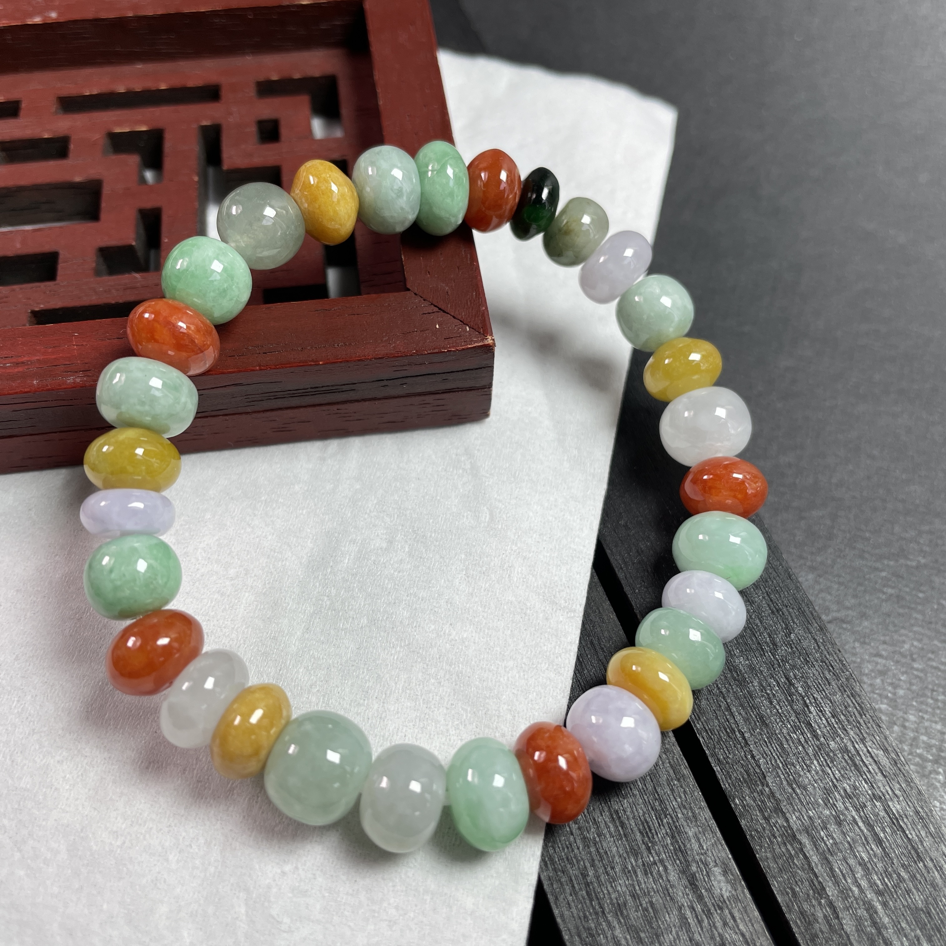 翡翠冰糯多寶算盤珠手串,天然翡翠A玉, 緬甸玉, Jade, Jadeite