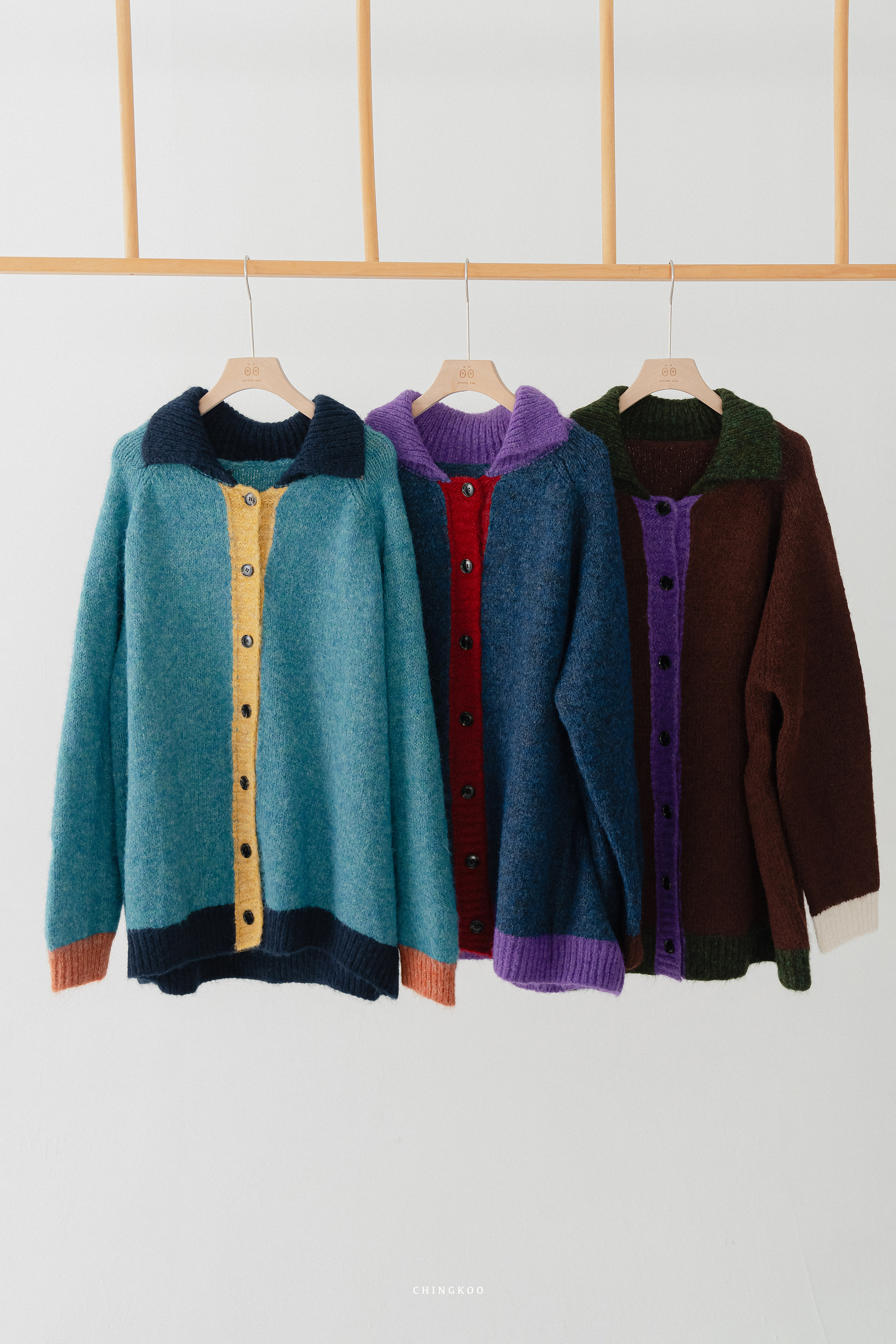 撞色針織翻領外套 3色