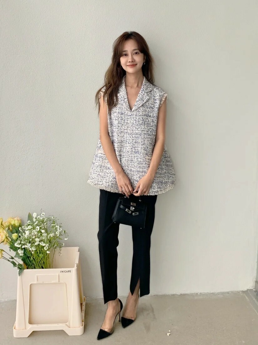 天空藍小香風軟呢無袖傘襬娃娃上衣-F (Elegant & Love)