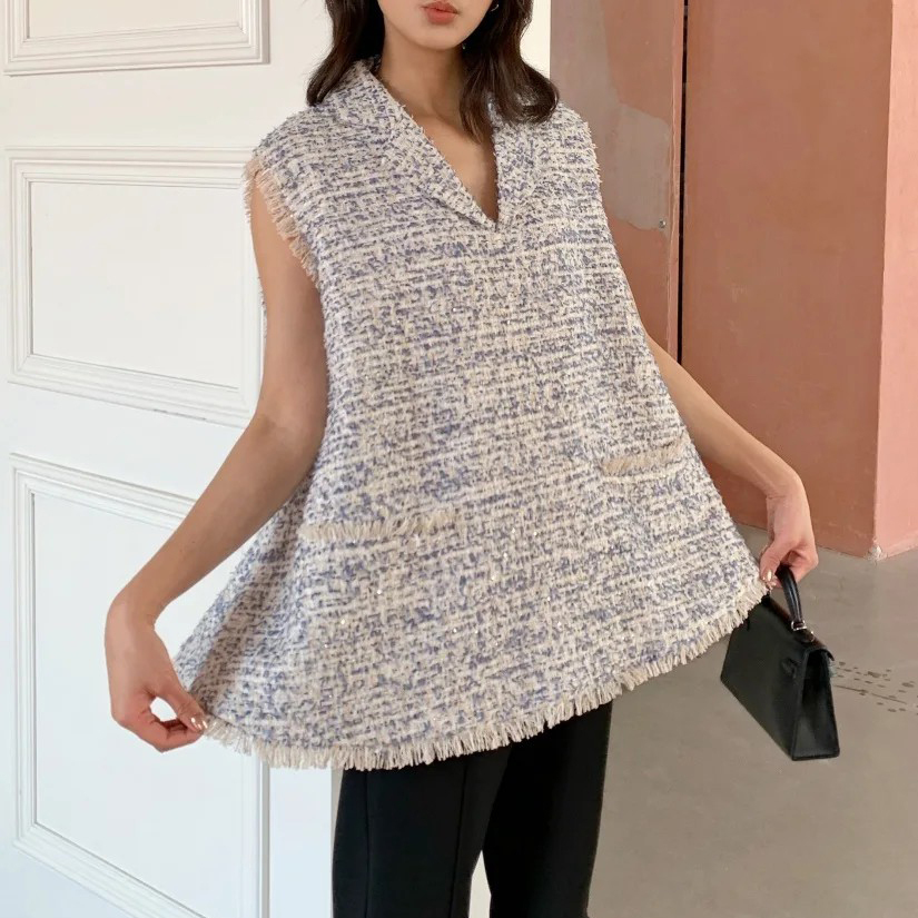 天空藍小香風軟呢無袖傘襬娃娃上衣-F (Elegant & Love)