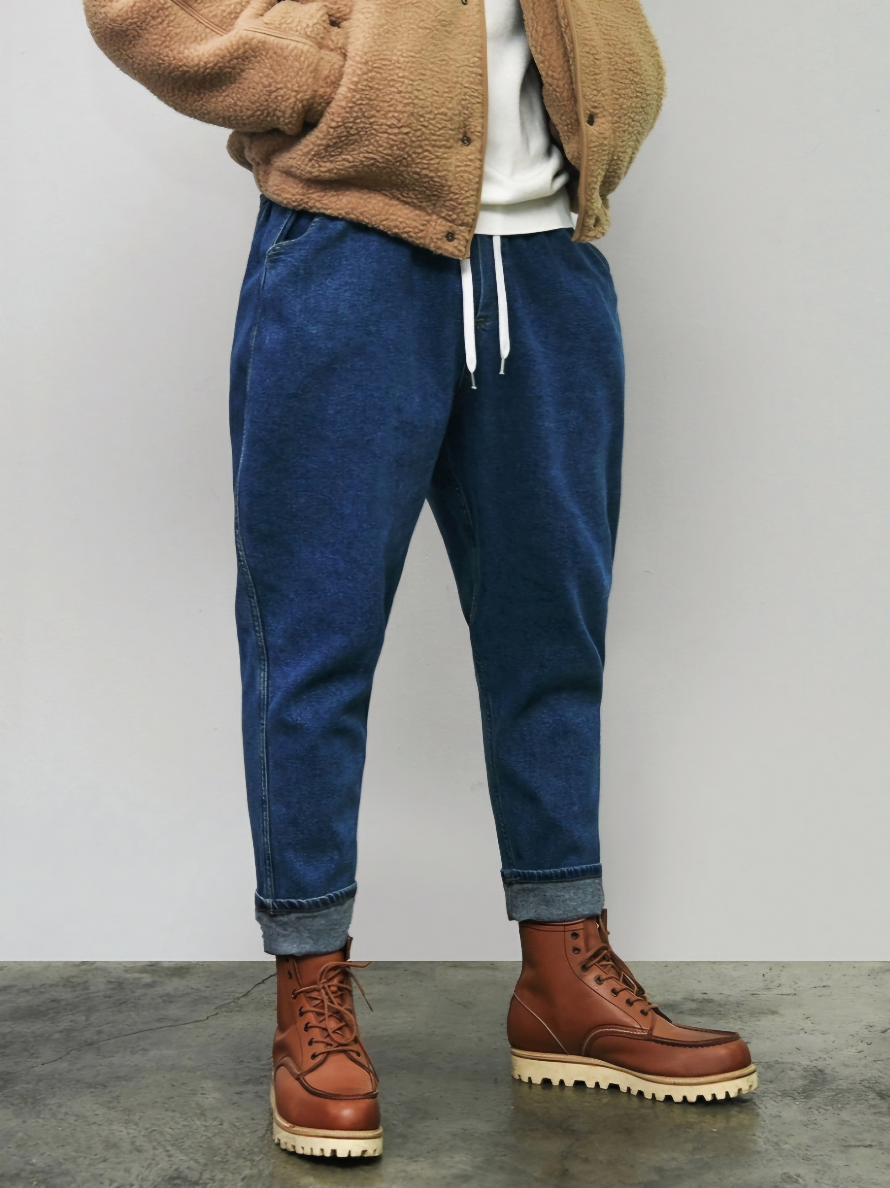 完美線條拉絨工裝氣球牛仔褲