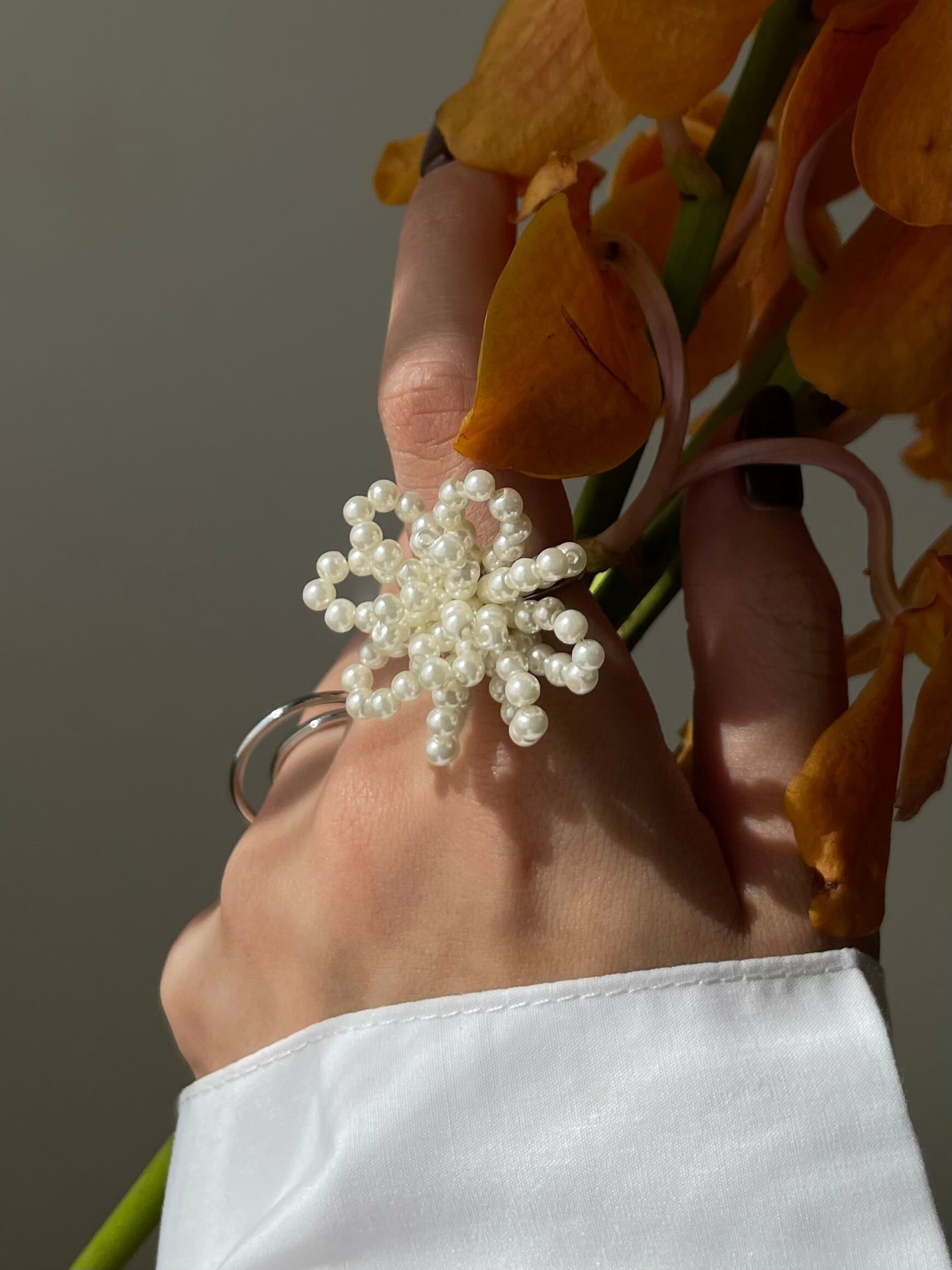 [Chouette Me.] pearl flower ring