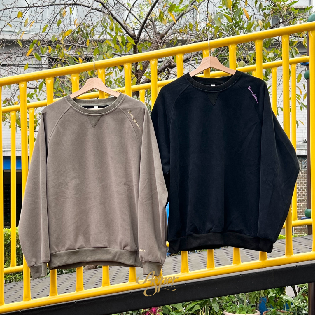 400G刺繡圓領拼接衛衣 黑 灰綠 燕麥灰 L3895