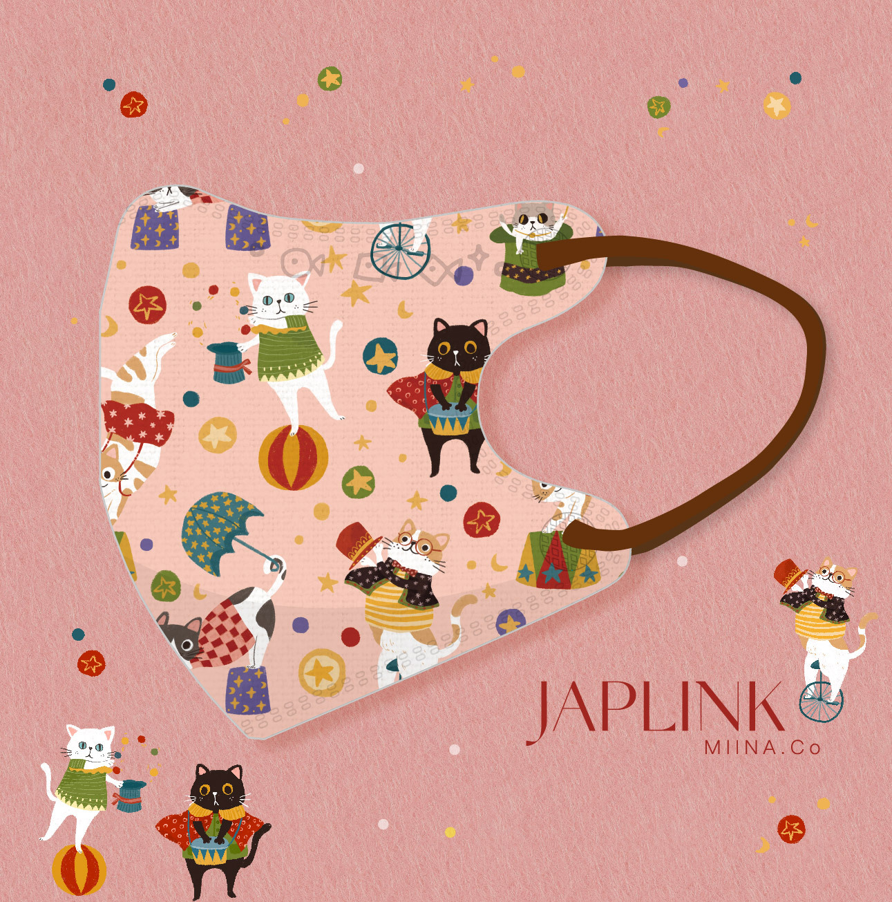 JAPLINK【 VXS 0~3歲 】3D 立體幼童口罩 / 小喵戲團