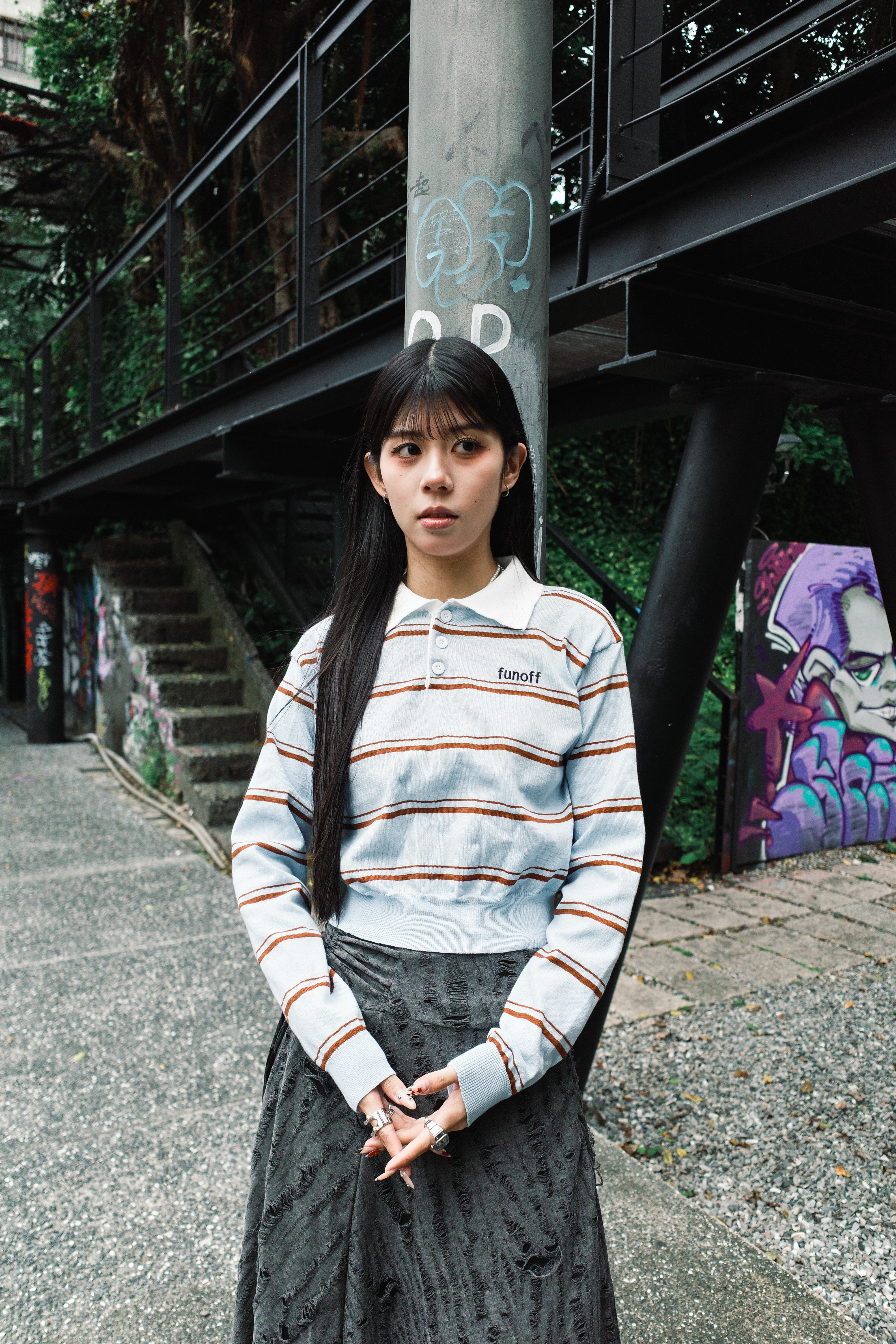 『Always_Good』短版 橫條紋 POLO領 毛衣