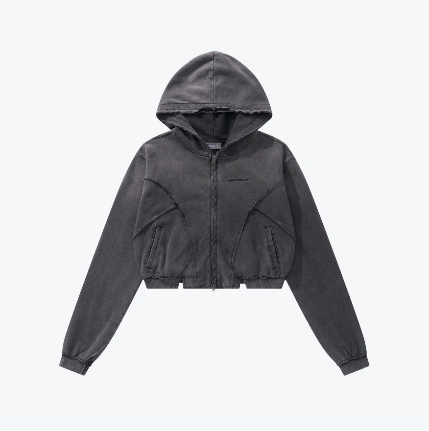 SENSE Cropped Zip-Up Demage Hoodie