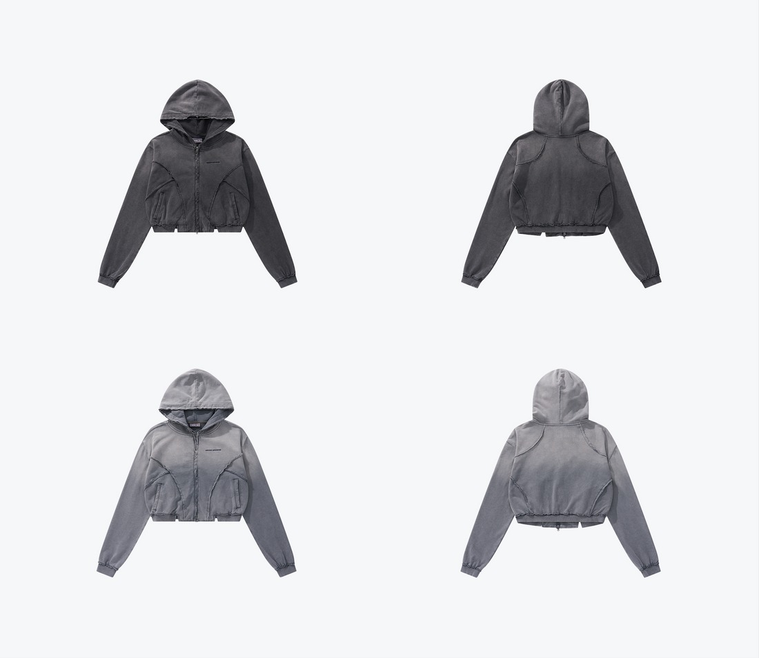 SENSE Cropped Zip-Up Demage Hoodie