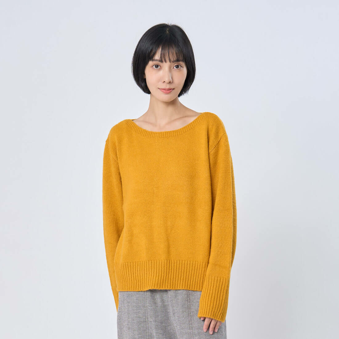 Hillary船型領平針羅文針織毛衣/向日葵黃