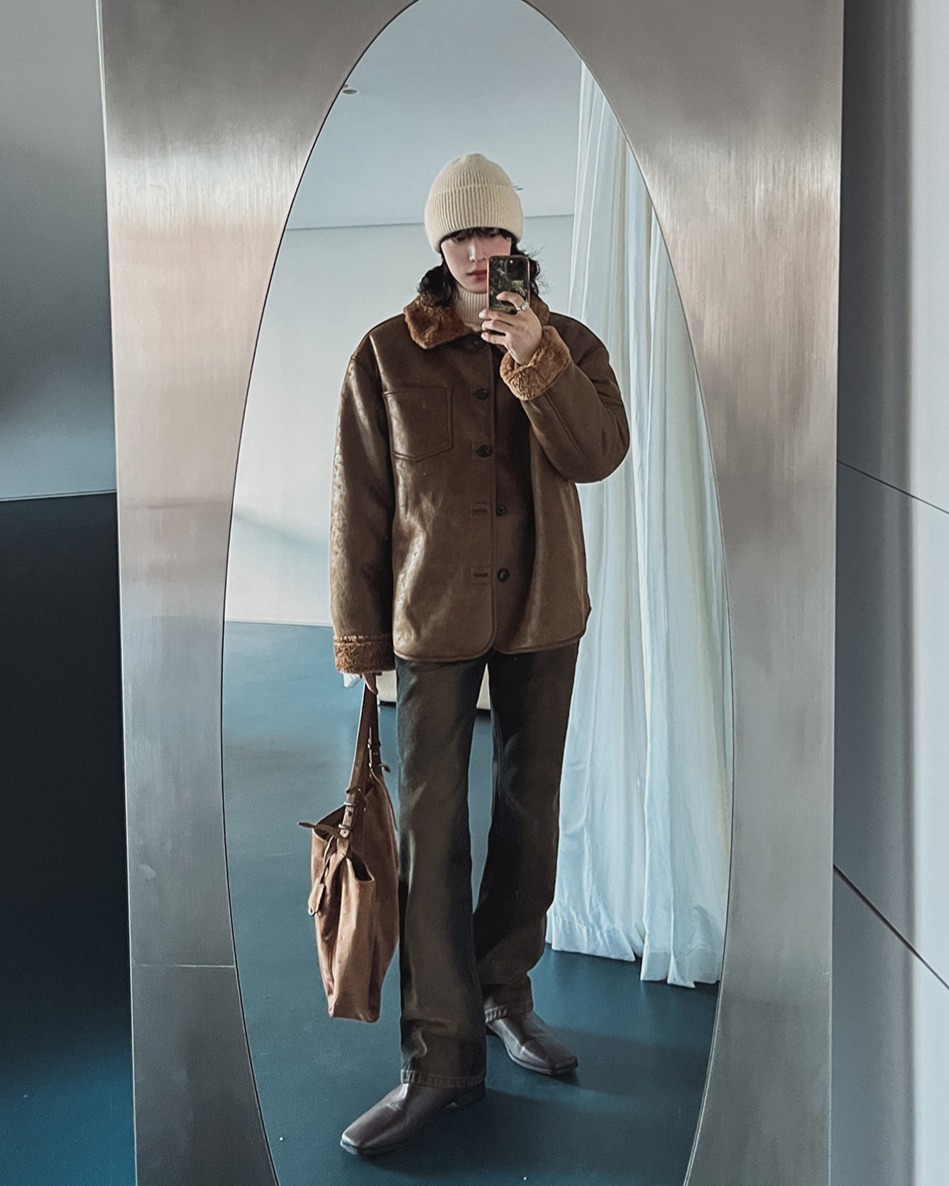 羊羔毛內裡裂紋野馬外套