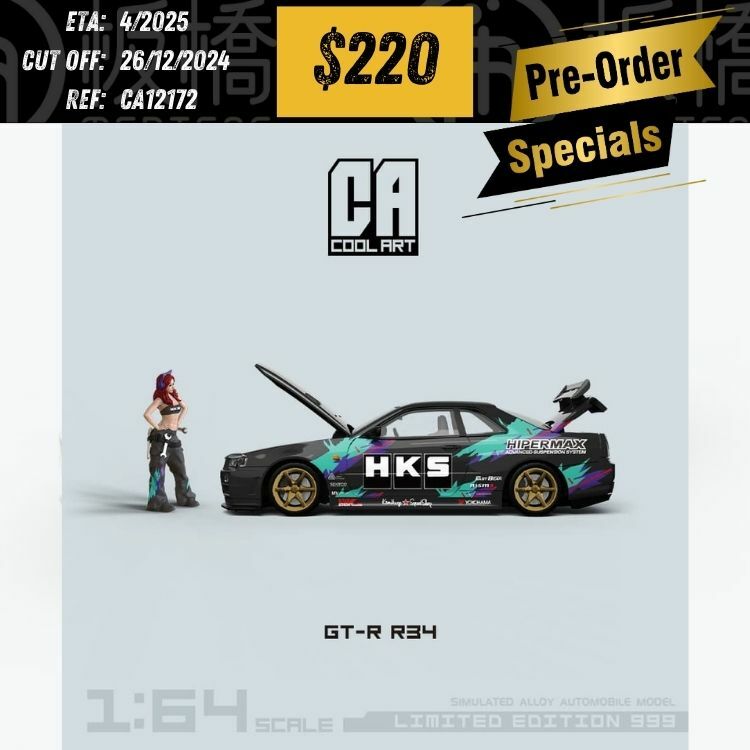 PO-$220 * COOL ART * 1:64 NISSAN SKYLINE GT-R R34 Z-TUNE HKS W/FIGURE [OD17/12]