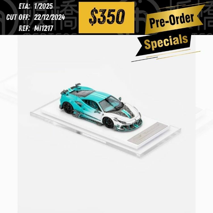 PO-$350 * MODEL IDEA * 1:64 FERRARI F8 TRIBUTO MANSORY BLUE/WHITE [OD17/12]