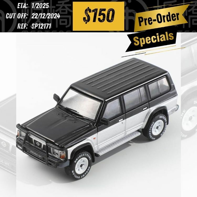 PO-$150 * SHADOW PRO * 1:64 NISSAN PATROL Y60 BLACK/SILVER LHD [OD17/12]
