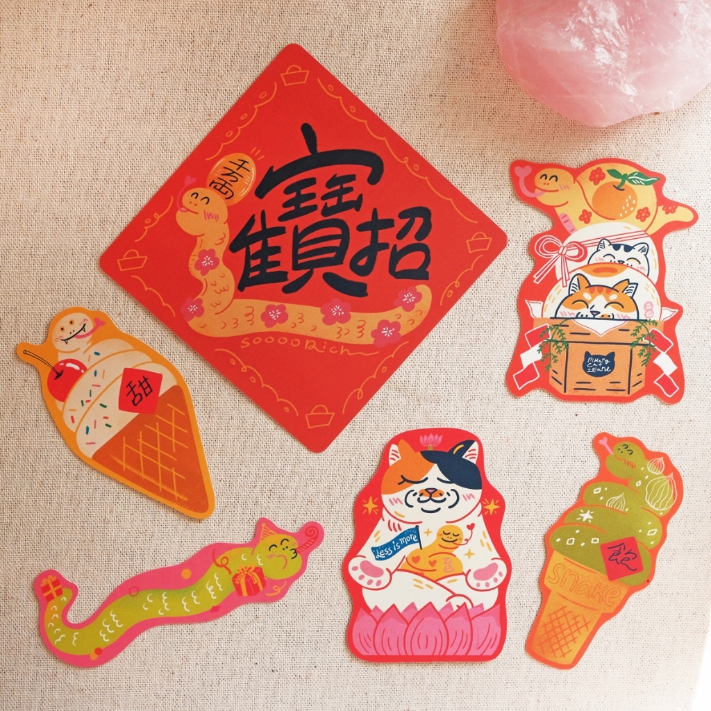 蛇年貼紙組 6入防水大貼紙｜皮康