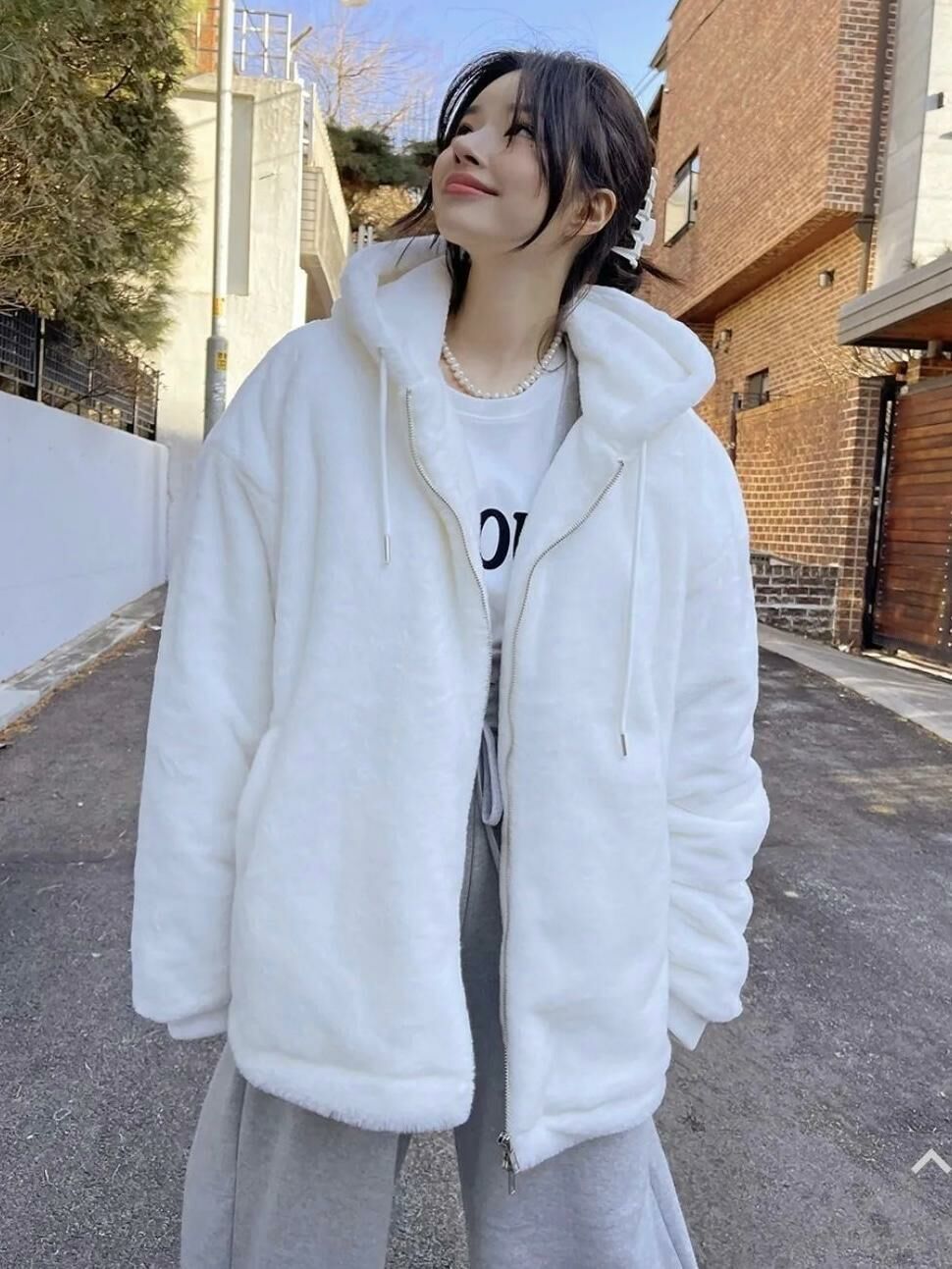 拉鍊連帽毛毛褸(薄夾棉) JK1923