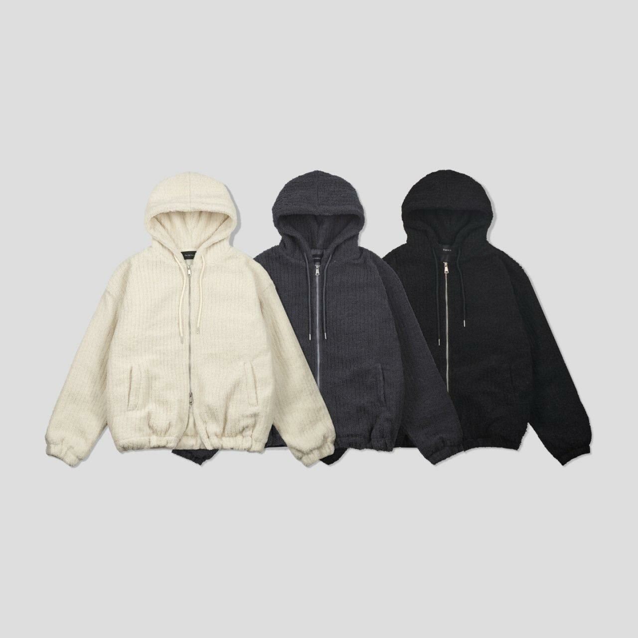 淨色暗直紋連帽拉鍊外套(夾棉) JK2594