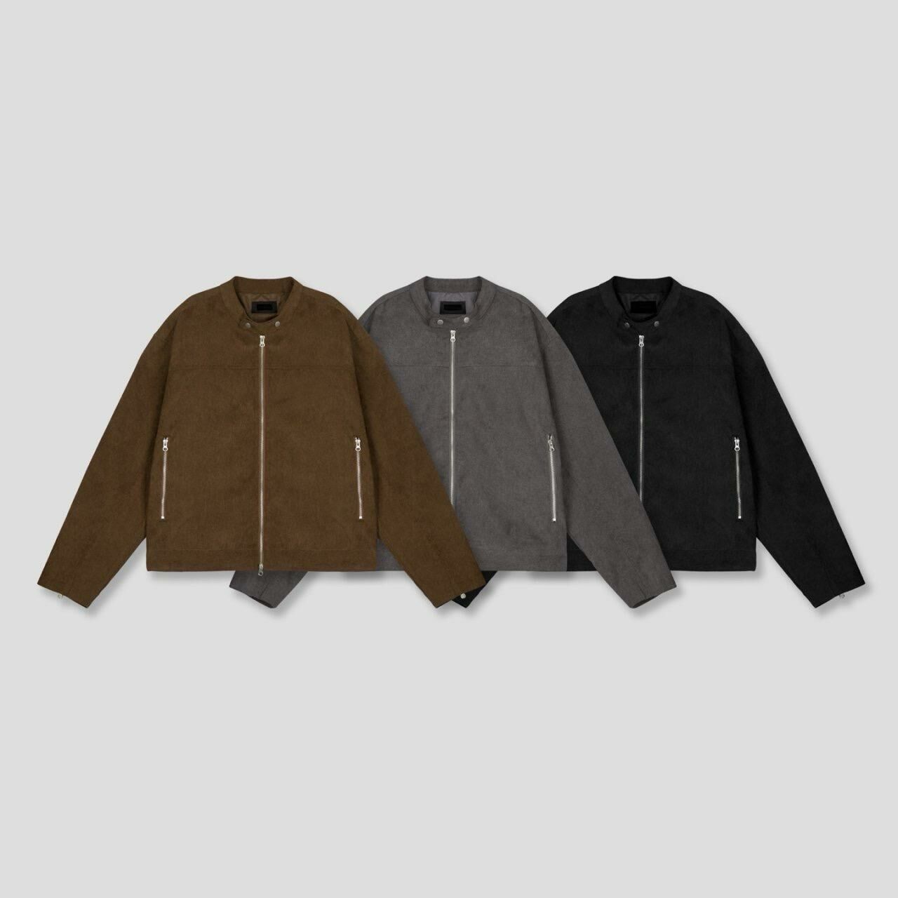 淨色企領拉鍊猄面褸 JK2593