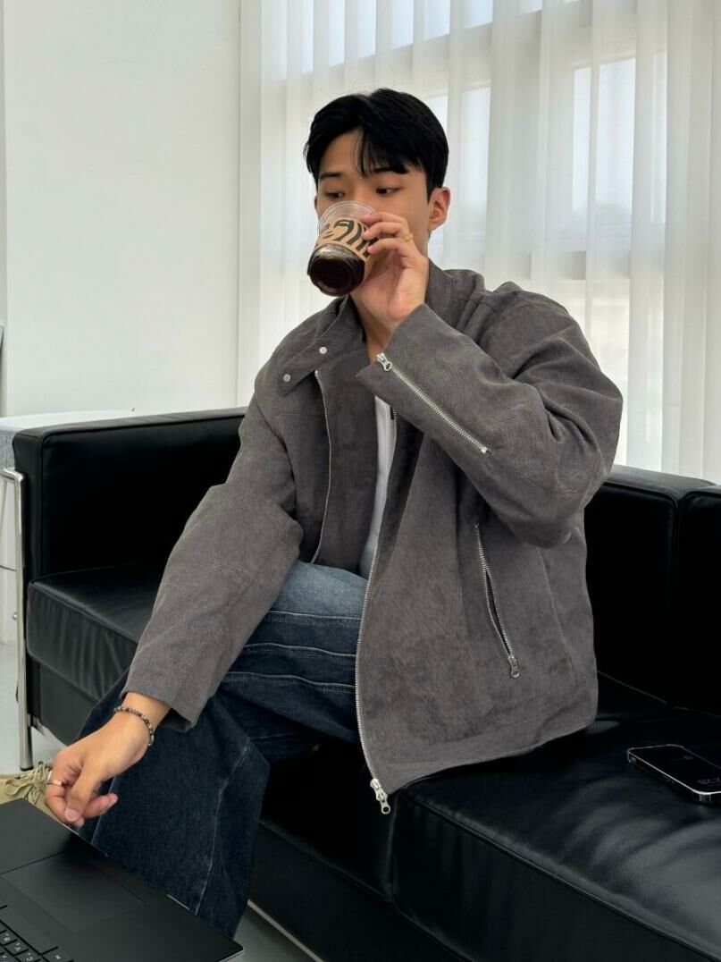 淨色企領拉鍊猄面褸 JK2593