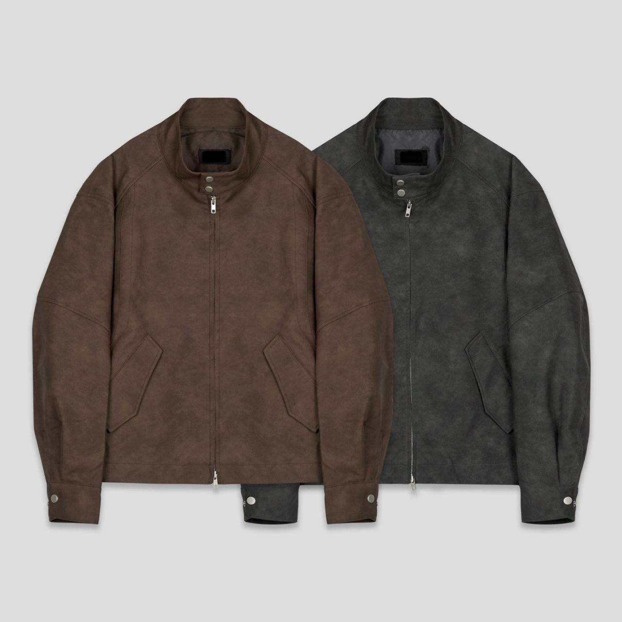 企領拉鍊合成皮褸 JK2591