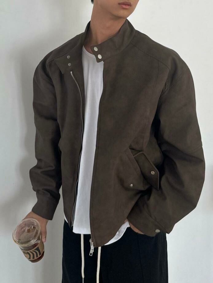 企領拉鍊合成皮褸 JK2591